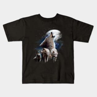 Space Wolves Cosmic Snow Wolf Howling At Moon Kids T-Shirt